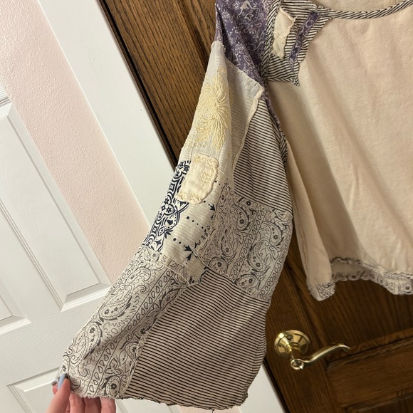 Free People In Pieces Bohemian Patchwork Top Cream and Purple Small - Picture 6 of 12